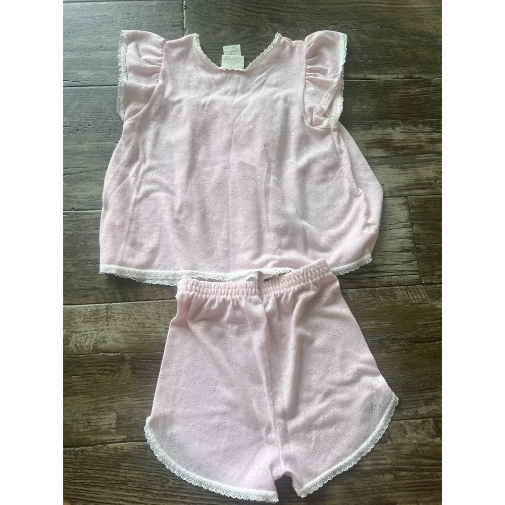 Vintage 2 Piece Carters 4t Girls Toddler Pajamas Bows Croquet Cottage Core‎ Lace